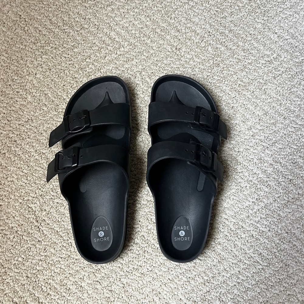 Shade & Shore Black Double Strap Slides